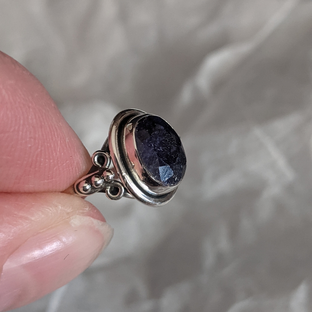 SOLD! Natural Blue Sapphire, 925 Silver ring, size 8 - Picture 5 of 10